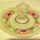 Satin Glass Cake Serving Plate Center Handle Vintage Frosted Depression Art Deco