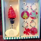 Wine Bottle Stopper Cork & 4 Glass Charms Christmas Tree Giftset Wine Bottle Stopper Cork & 4 Glass Charms Christmas Tree Giftset