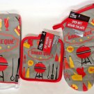 Barbeque Grill Kitchen Linen Set Oven Mitt Dish Towel Hot Pads Grilling