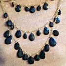 Necklace Black Teardrops 3 Strand Gold Chain