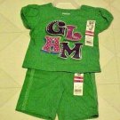 Summer Outfit Toddler Girls Sz 12 Month Green Glam Shirt Shorts New Garanimals