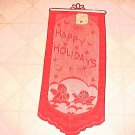 American Crafts Wall Hanging Red Lace Christmas Cherubs Happy Holidays 11"x26" American Crafts Wall Hanging Red Lace Christmas Cherubs Happy Holidays 11"x26"