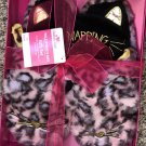 Ladies Plush Pink Black Cat Slippers Animal Print Size 7-8 & Kitten Sleep Mask