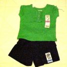Toddler Girls Summer Outfit Green Shirt Navy Blue Shorts Sz 12 Month Garanimals