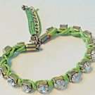 Lime Green Woven Cloth Strands Bracelet With Clear Crystal Rhinestones Lime Green Woven Cloth Strands Bracelet With Clear Crystal Rhinestones