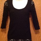 Rue 21 Womens Jr Sz M Black Lace Elbow Length Sleeve Top