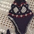 Scandinavian Style Childrens Knit Winter Hat Snowflake Navy Blue White Pom Pom