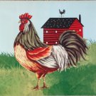 Rooster and Red Barn Farm Pattern Placemats Set 4 Vinyl 17" x 11" New