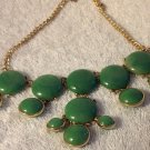 Bibb Necklace Gold Setting Jade Green Plastic Dangling Bubbles Vintage Bibb Necklace Gold Setting Jade Green Plastic Dangling Bubbles Vintage