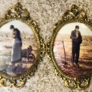 Italy Print Set Convex Oval Beveled Glass Ornate Metal Frame Man Woman Farmer