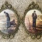 Italy Print Set Convex Oval Beveled Glass Ornate Metal Frame Man Woman Farmer