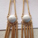 Pierced Earrings Dangling Gold Geometric White Stone New on Card