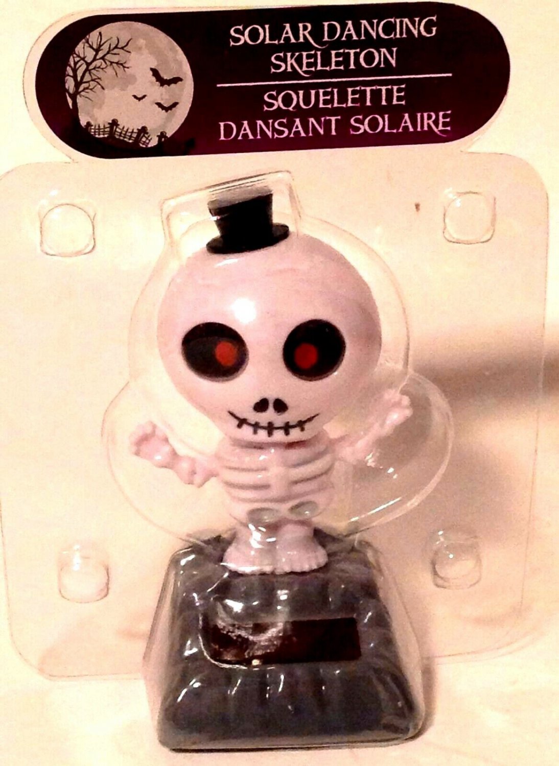 Solar Powered Skeleton in Tophat Figurine Wiggles In Sunlight Halloween