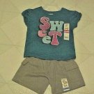 Garanimals Outfit Girls Size 24 Month Turquoise Sweet Logo Shirt Gray Shorts NWT