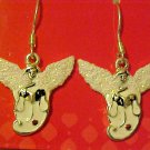Angel Pierced Earrings Glittery White Dangling Enameled Metal New