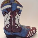 Vintage Cowboy Boot Figurine Blue Brown White Western Pattern