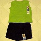 Toddler Boys Summer Outfit 12 Mo Green Muscle T-Shirt Black Shorts Garanimals
