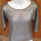 Its Our Time Womens Size Small Metallic Silver Open Weave 3/4 Length Sleeve Top Its Our Time Womens Size Small Metallic Silver Open Weave 3/4 Length Sleeve Top
