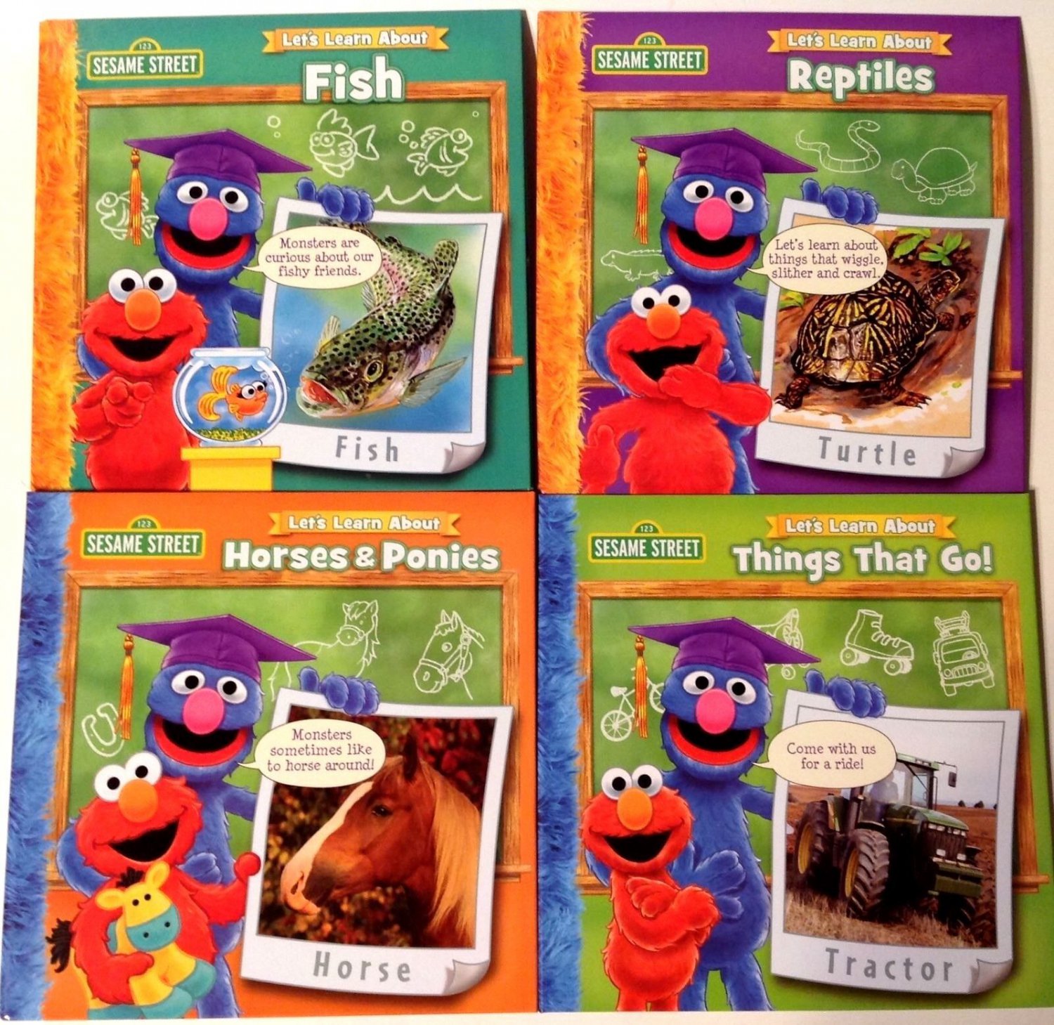 Sesame Street Educational Book Set 4 Horses Reptiles Fish Things That Go