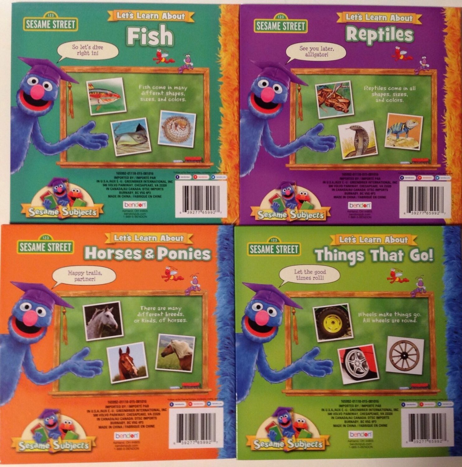 Sesame Street Educational Book Set 4 Horses Reptiles Fish Things That Go