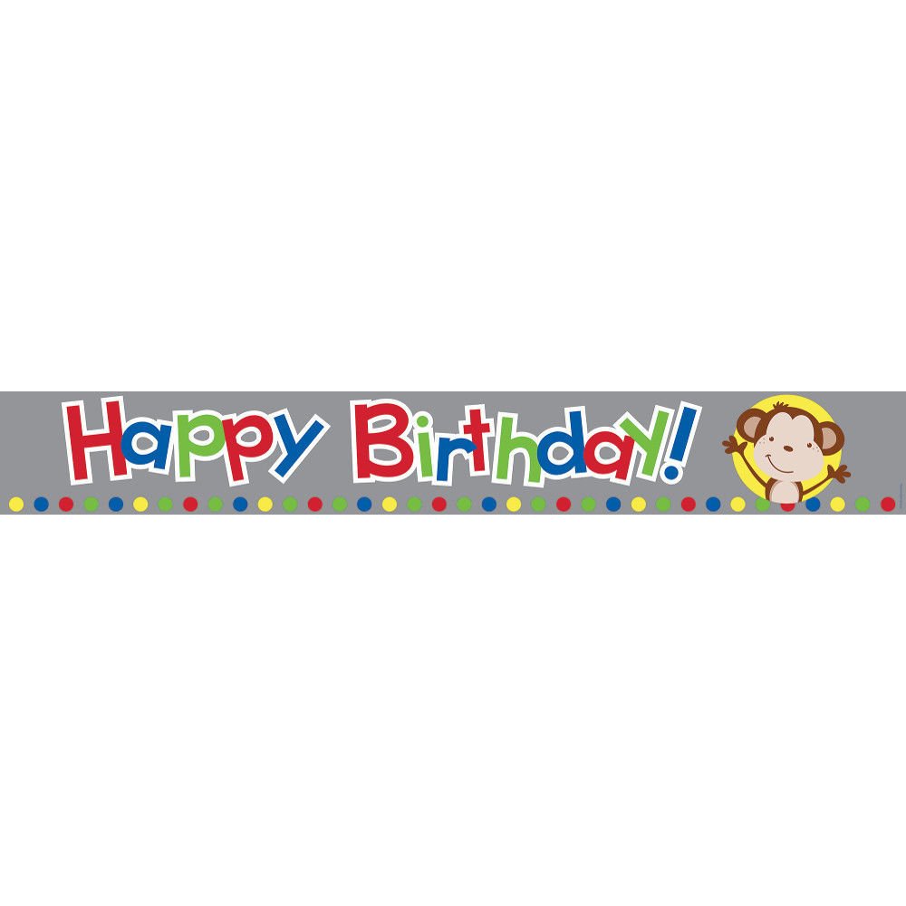 Fun Monkey Happy Birthday Foil Banner - Birthday Party Supplies
