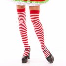 Red and White Striped Thigh High Stockings - Halloween Christmas Elf