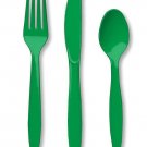 24 Piece Green Premium Plastic Forks, Spoons, Knives Cutlery  - 8 ea