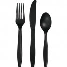 24 Piece Black Premium Plastic Forks, Spoons, Knives Cutlery - 8 ea