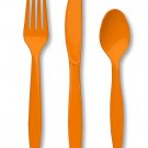 24 Piece Sunkissed Orange Premium Plastic Forks, Spoons, Knives Cutlery  - 8 ea