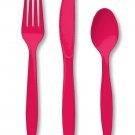 24 Piece Hot Pink Magenta Premium Plastic Forks, Spoons, Knives Cutlery - 8 ea