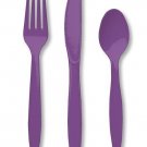 24 Piece Purple Premium Plastic Forks, Spoons, Knives Cutlery - 8 ea