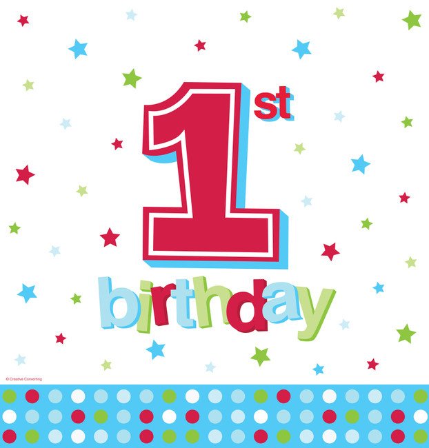 Blue Dots 1st Birthday Tablecover