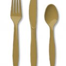 24 Piece Gold Premium Plastic Forks, Spoons, Knives Cutlery - 8 ea.