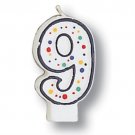 Polka Dot Number 9 Candle - Birthday Party Supplies