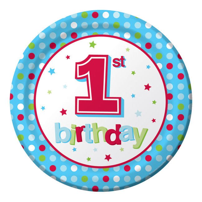Blue Dots 1st Birthday Dinner Plates