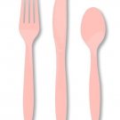 24 Piece Pink Premium Plastic Forks, Spoons, Knives Cutlery  - 8 ea