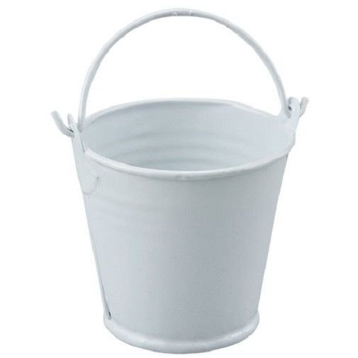 WHITE Mini Tin Pail Bucket Party Favor (12) - Party Supplies