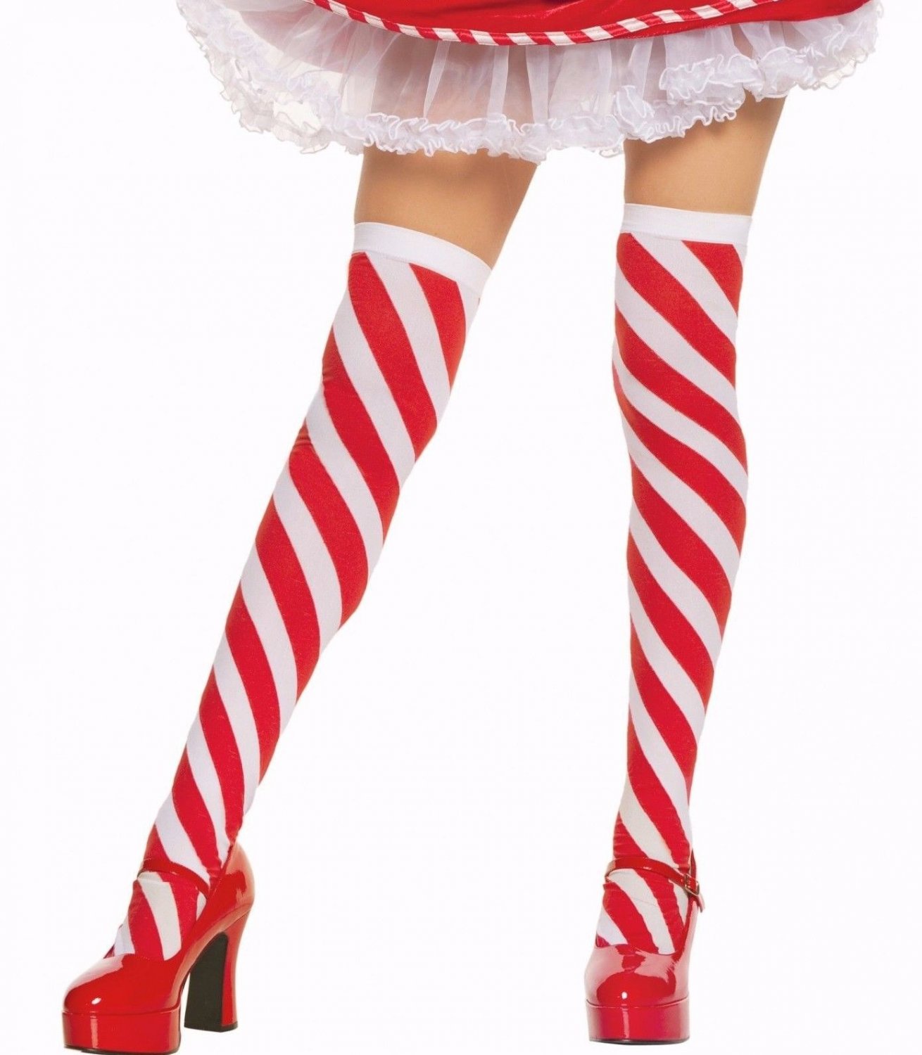 Candy Cane Striped Thigh High Christmas Elf Stockings