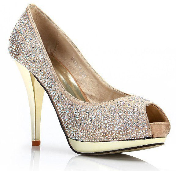 NEW Sexy Cute Sparkly Gold Beige Tan High Heels Pumps Rhinestone J-W087