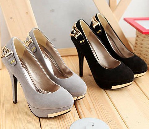black and gray high heels