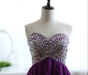 Custom Purple Chiffon Bridesmaid dress Prom Dress Strapless Sweetheart Beading Dress Short Dress