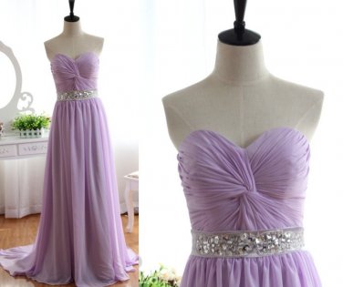 Custom Lavender Bridesmaid dress Strapless Sweetheart  with Beading Sash Dress