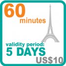 60 minutes for  US$10, validity period: 5 days