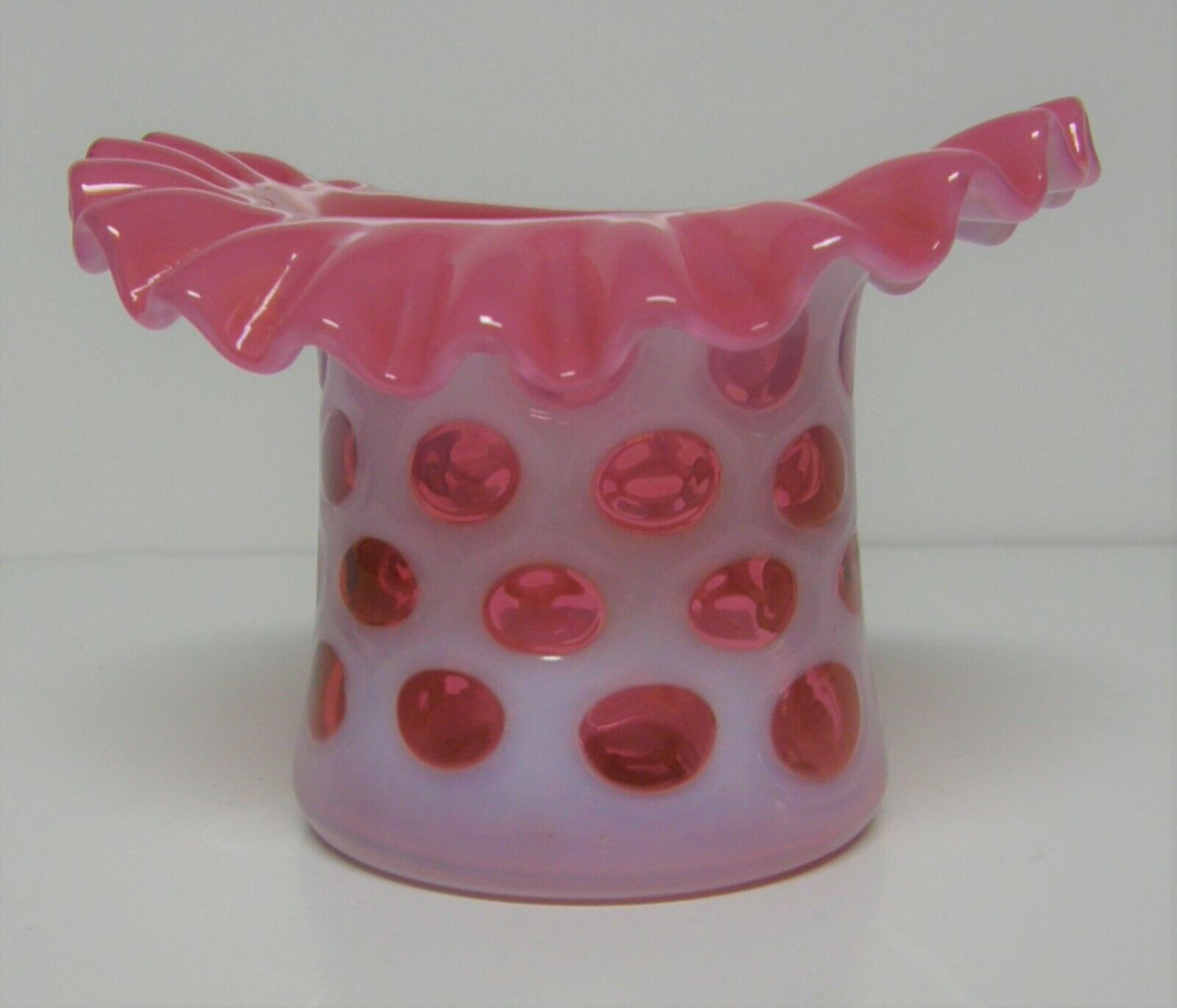 Fenton Art Glass Top Hat (item # 1492-CR) – Cranberry Coin Dot – ca. 1950’s