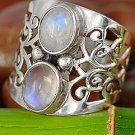 Rainbow Moonstone Sterling Silver ring 925 Multi GemStone New Size 7.25