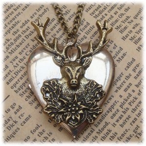 Steampunk Deer Locket Necklace Vintage Style Original DesignFrom sallydesign