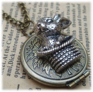 Steampunk Bunny In a Hat Locket Necklace Vintage Style Original Design