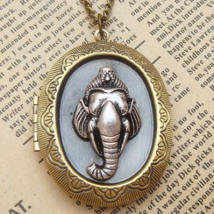 Steampunk Elephant Locket Necklace Vintage Style Original Design