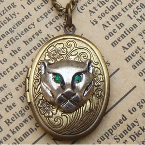 Steampunk Cougar Locket Necklace Vintage Style Original Design