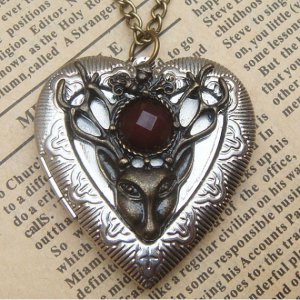 Steampunk Deer Locket Necklace Vintage Style Original Design
